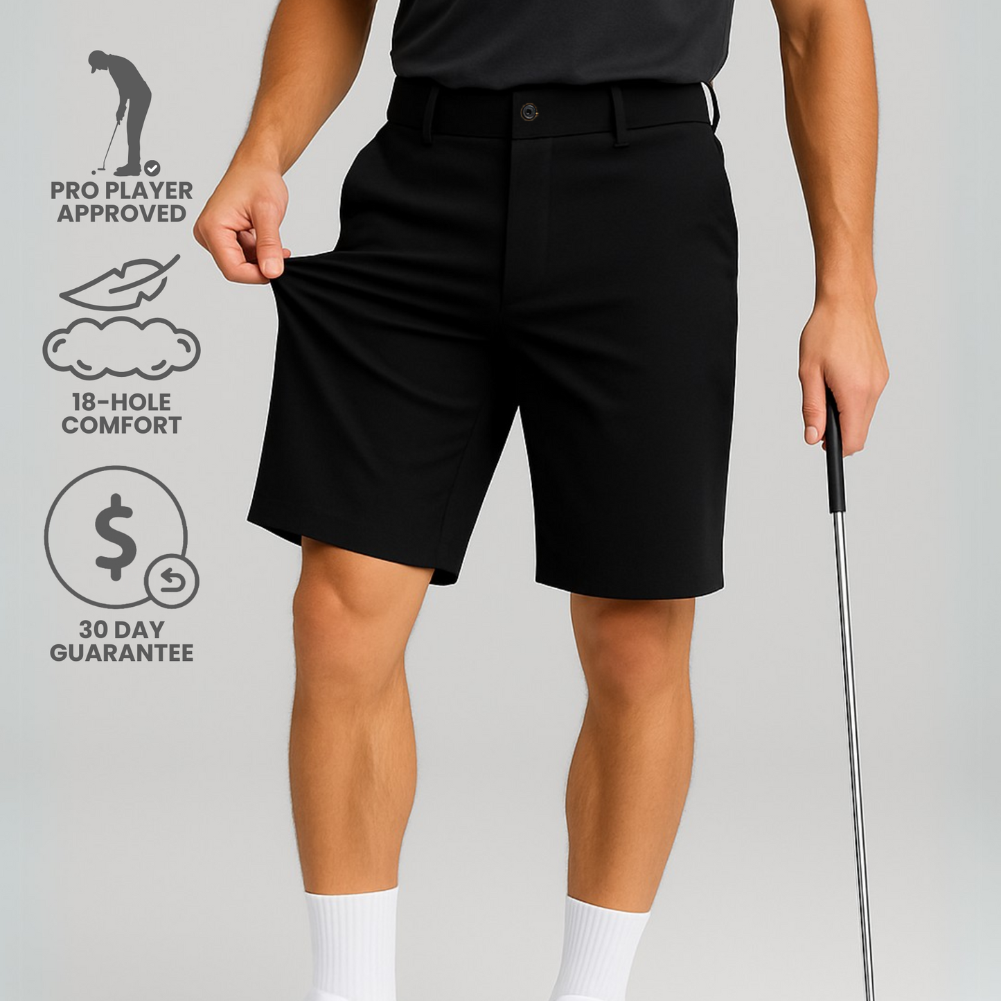 PRO STRETCH GOLF SHORTS - BLACK